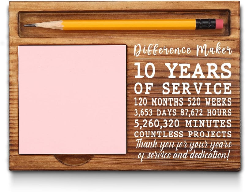 akeke 10th Work Anniversary Sticky Note Holder, Thank You Appreciation 10 Year Work Anniversary Decor Gifts for Women, Employee, Him, Her, Happy 10th Work Anniversary Self-Stick Note Pad Holders GSH32 - Image 1